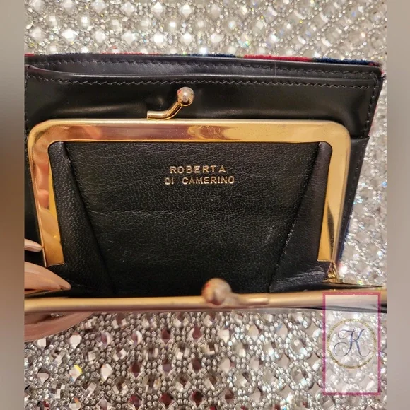 Vintage Roberta di Camerino Kisslock Short Bifold Wallet, Blue, Green & Red - Picture 4 of 7